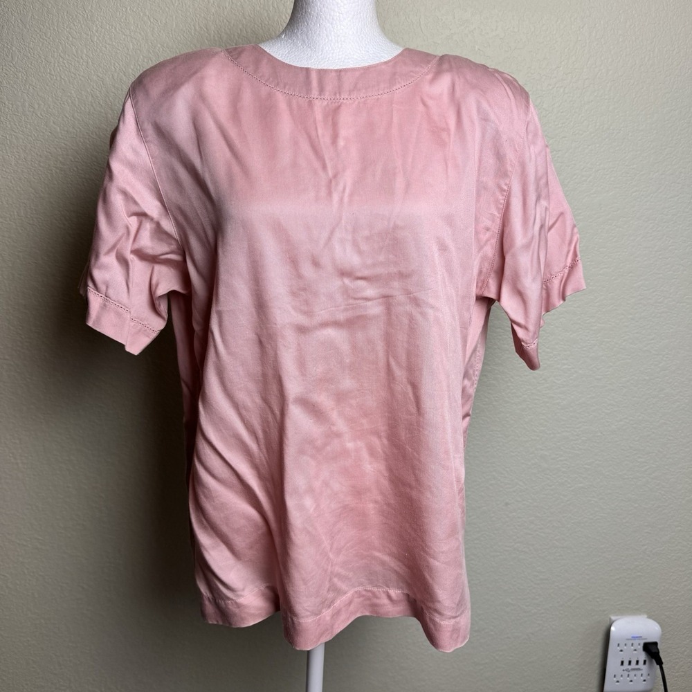 Liz Sport Women's Top Pink Size M Removable Shoulder Pads Short‎ Sleeve Blouse